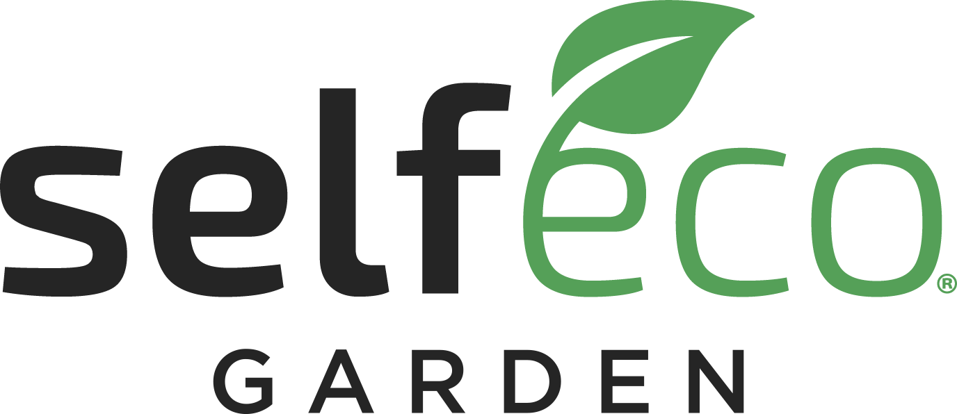 Logo of selfeco Garden with a green leaf on a white background