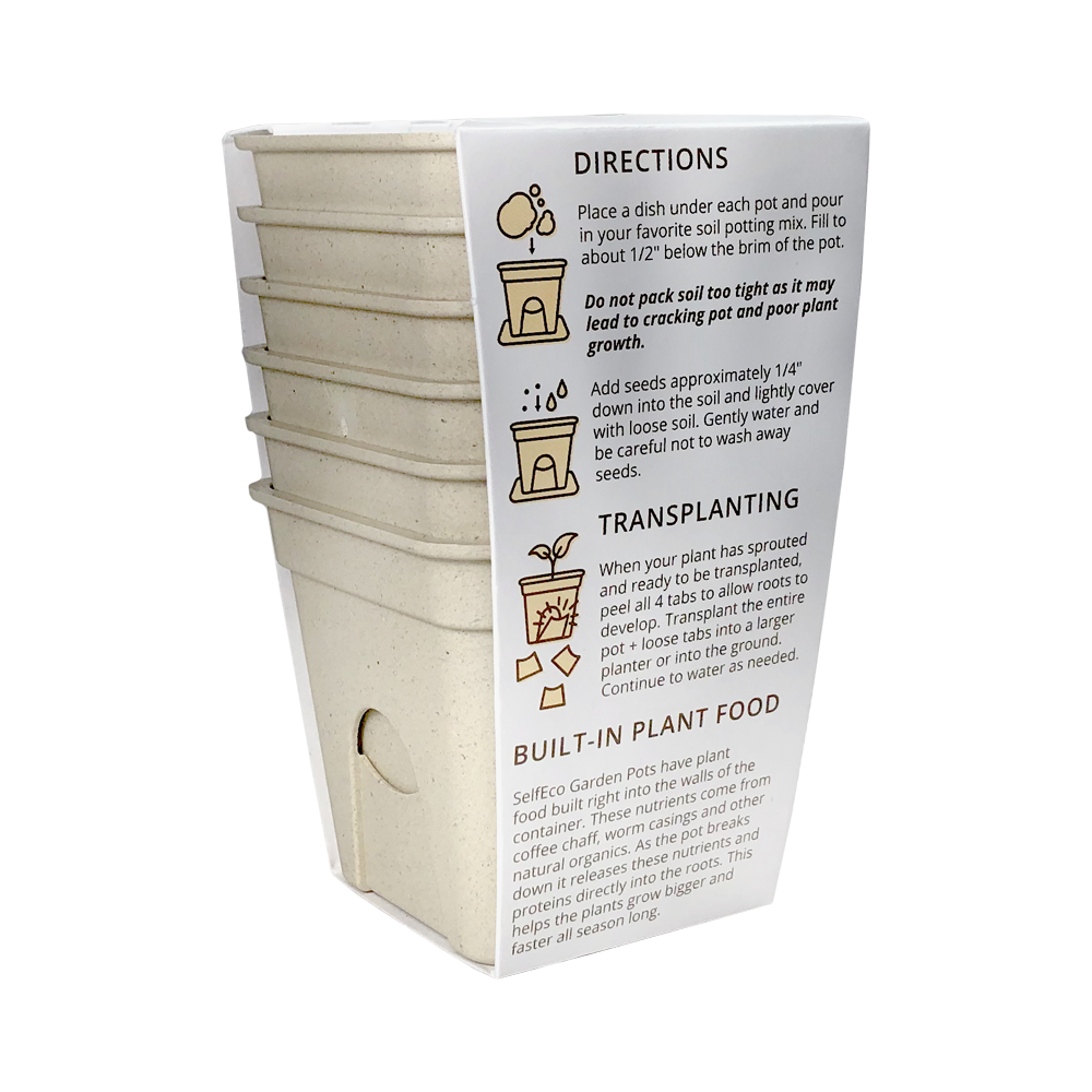 2" Square - Compostable Seed Starting Garden Pots - 6 Pack-SelfEco Garden
